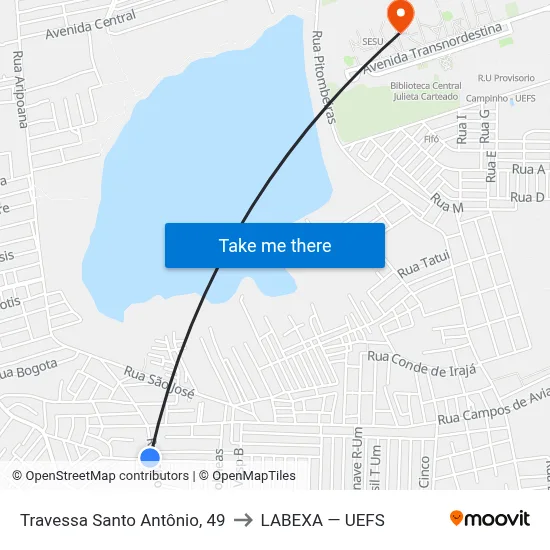 Travessa Santo Antônio, 49 to LABEXA — UEFS map