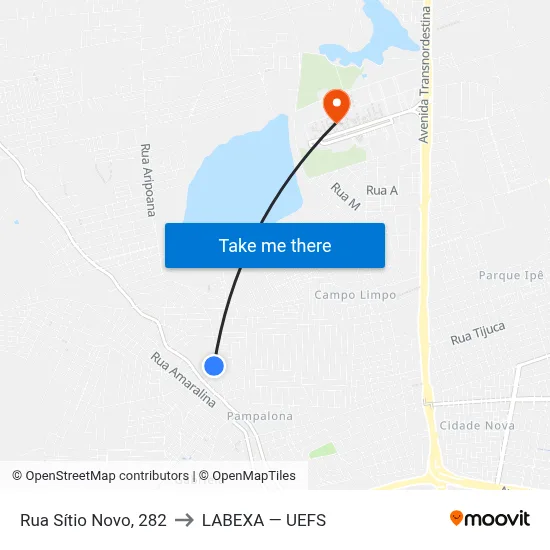 Rua Sítio Novo, 282 to LABEXA — UEFS map