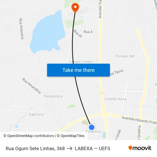 Rua Ogum Sete Linhas, 368 to LABEXA — UEFS map