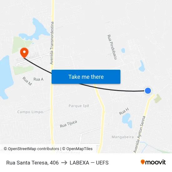 Rua Santa Teresa, 406 to LABEXA — UEFS map