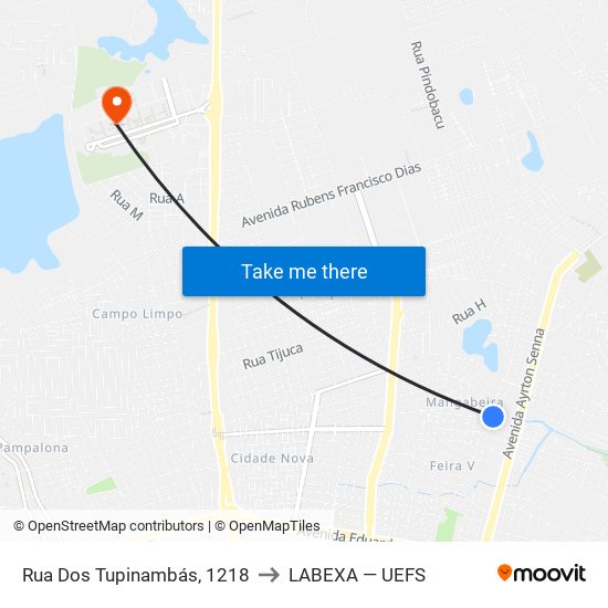 Rua Dos Tupinambás, 1218 to LABEXA — UEFS map