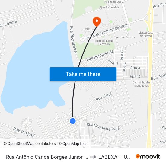 Rua Antônio Carlos Borges Junior, 100 to LABEXA — UEFS map