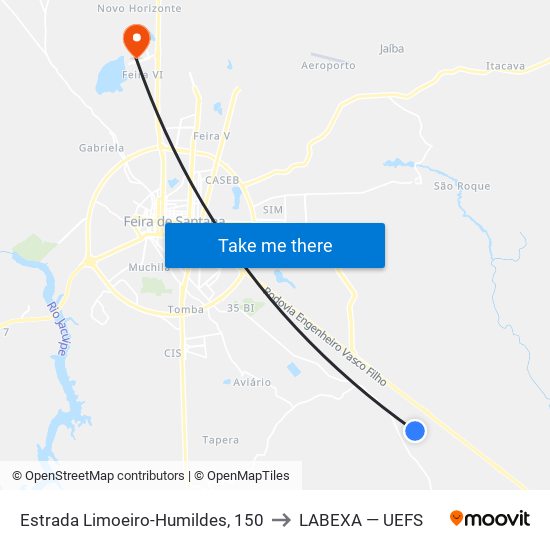 Estrada Limoeiro-Humildes, 150 to LABEXA — UEFS map