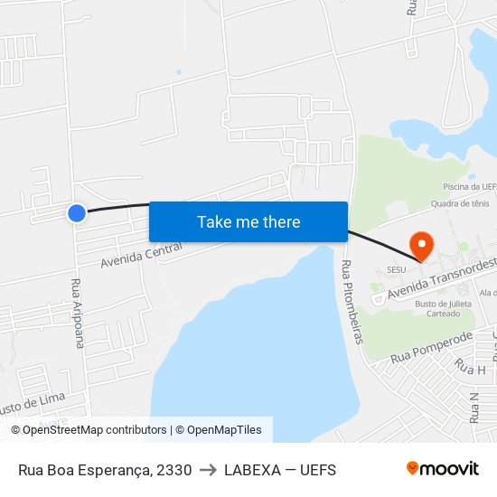 Rua Boa Esperança, 2330 to LABEXA — UEFS map