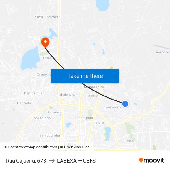 Rua Cajueira, 678 to LABEXA — UEFS map