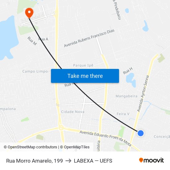 Rua Morro Amarelo, 199 to LABEXA — UEFS map