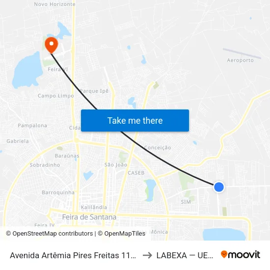 Avenida Artêmia Pires Freitas 1108 to LABEXA — UEFS map
