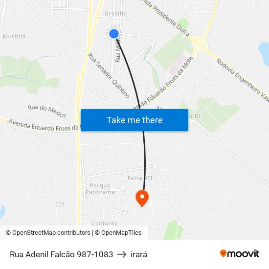Rua Adenil Falcão 987-1083 to irará map