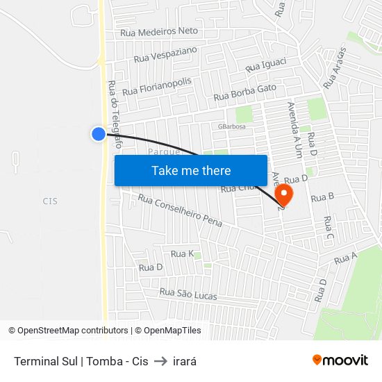 Terminal Sul | Tomba - Cis to irará map