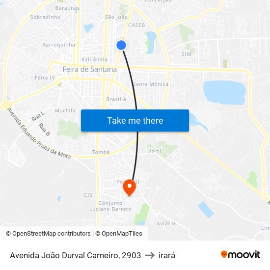 Avenida João Durval Carneiro, 2903 to irará map