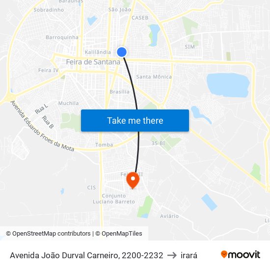 Avenida João Durval Carneiro, 2200-2232 to irará map