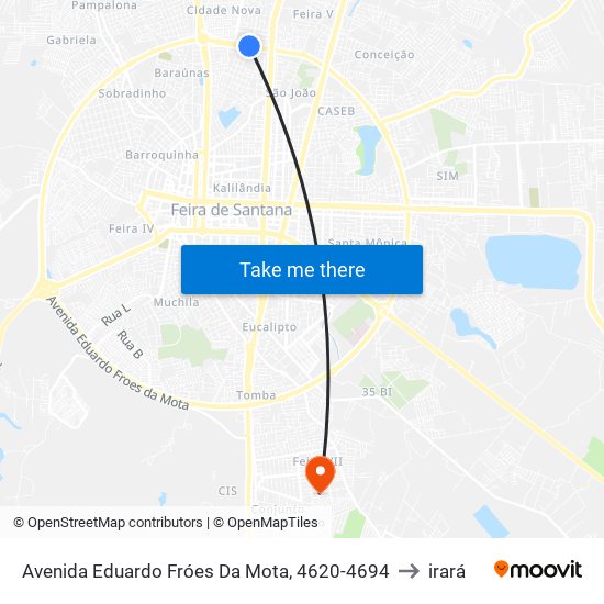 Avenida Eduardo Fróes Da Mota, 4620-4694 to irará map