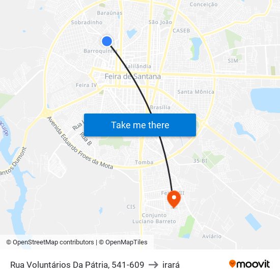 Rua Voluntários Da Pátria, 541-609 to irará map