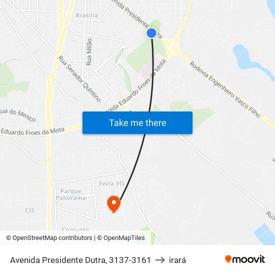 Avenida Presidente Dutra, 3137-3161 to irará map