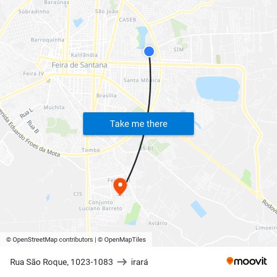 Rua São Roque, 1023-1083 to irará map