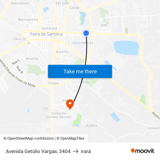 Avenida Getúlio Vargas, 3404 to irará map