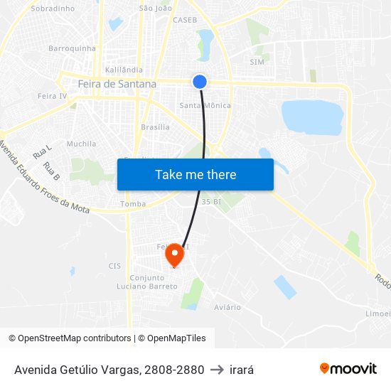 Avenida Getúlio Vargas, 2808-2880 to irará map
