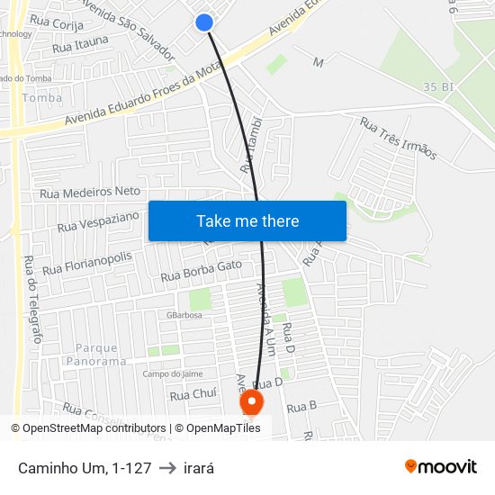 Caminho Um, 1-127 to irará map