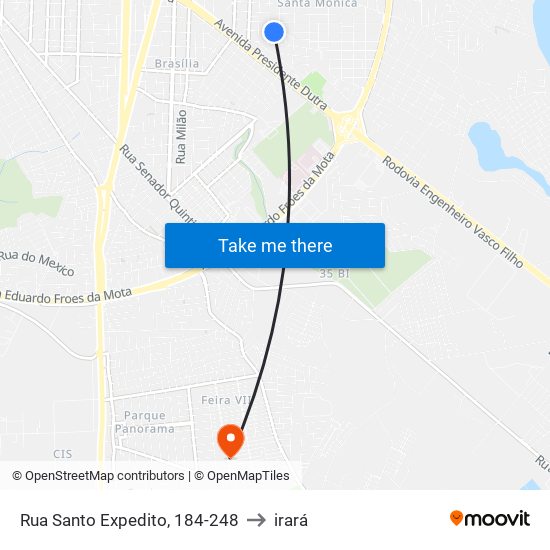 Rua Santo Expedito, 184-248 to irará map