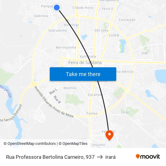 Rua Professora Bertolina Carneiro, 937 to irará map