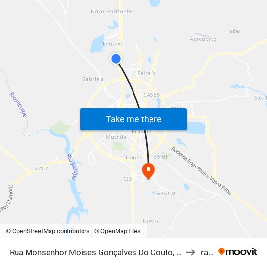 Rua Monsenhor Moisés Gonçalves Do Couto, 2511 to irará map