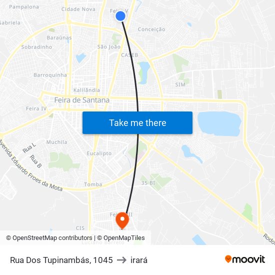 Rua Dos Tupinambás, 1045 to irará map