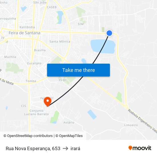 Rua Nova Esperança, 653 to irará map