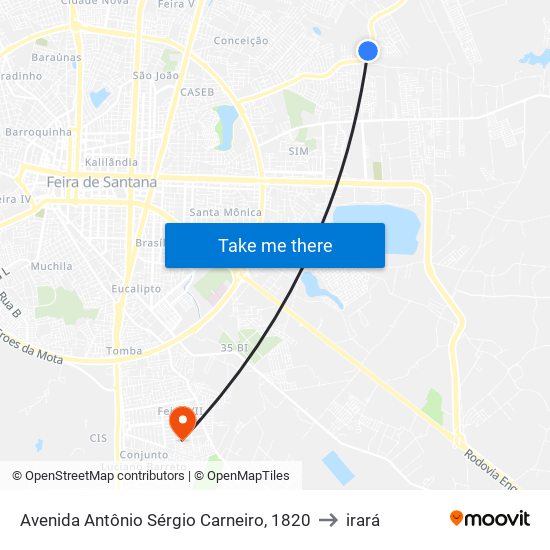 Avenida Antônio Sérgio Carneiro, 1820 to irará map