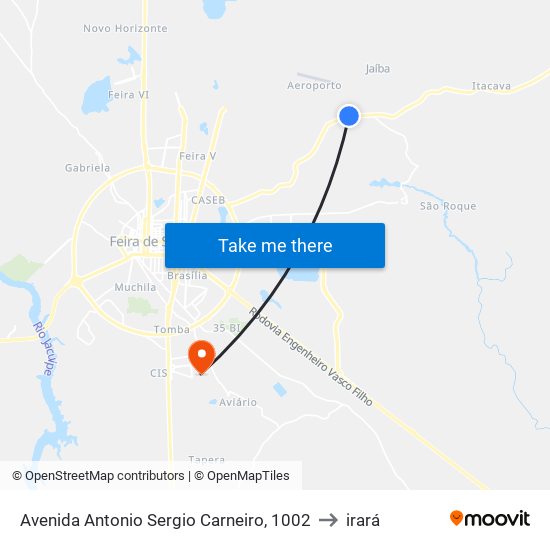 Avenida Antonio Sergio Carneiro, 1002 to irará map
