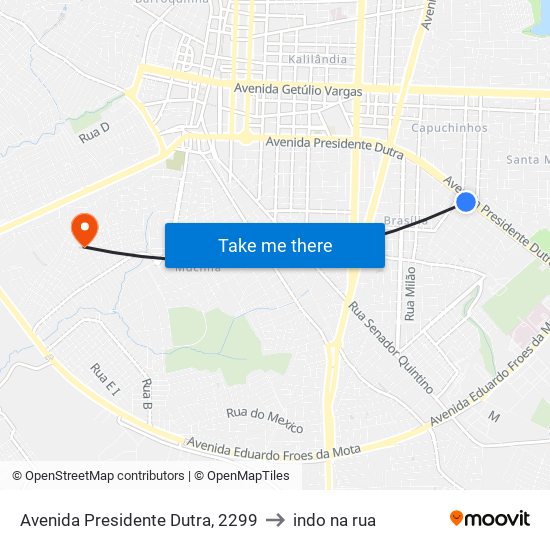 Avenida Presidente Dutra, 2299 to indo na rua map