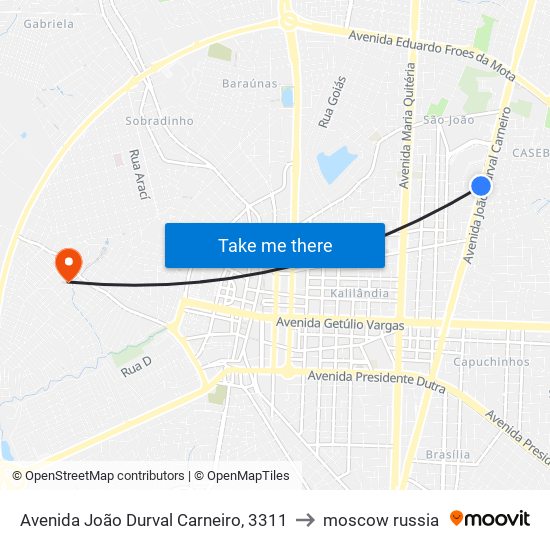 Avenida João Durval Carneiro, 3311 to moscow russia map