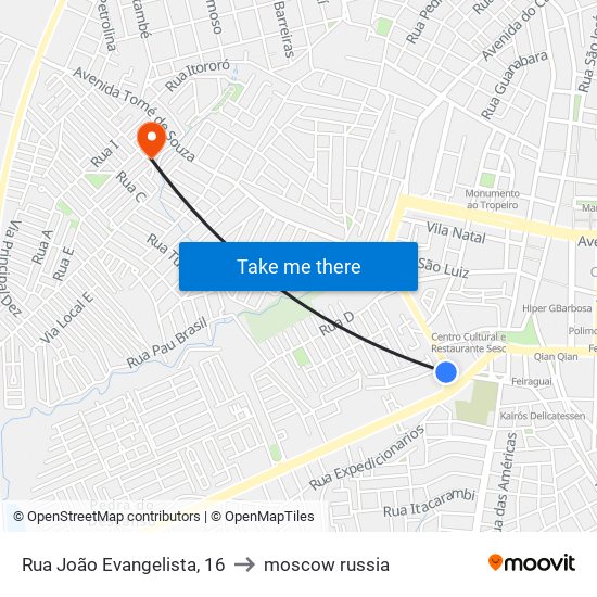 Rua João Evangelista, 16 to moscow russia map