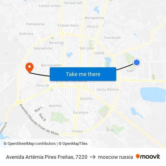 Avenida Artêmia Pires Freitas, 7220 to moscow russia map