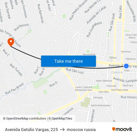 Avenida Getúlio Vargas, 225 to moscow russia map