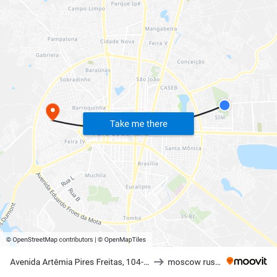 Avenida Artêmia Pires Freitas, 104-130 to moscow russia map