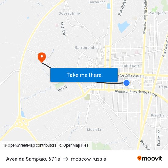 Avenida Sampaio, 671a to moscow russia map