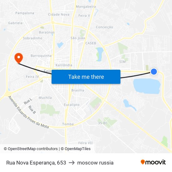 Rua Nova Esperança, 653 to moscow russia map