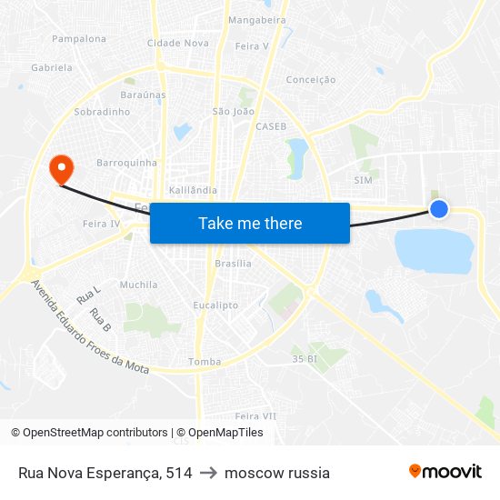 Rua Nova Esperança, 514 to moscow russia map