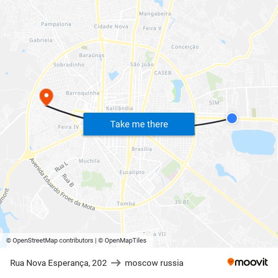 Rua Nova Esperança, 202 to moscow russia map