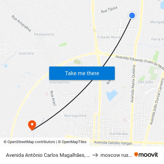 Avenida Antônio Carlos Magalhães, 1333 to moscow russia map
