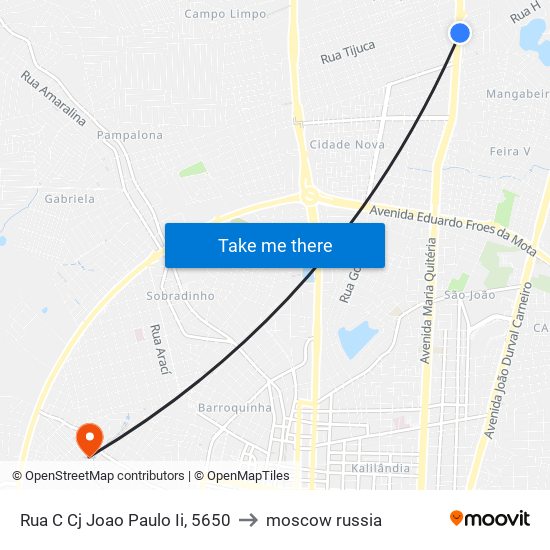 Rua C Cj Joao Paulo Ii, 5650 to moscow russia map