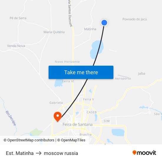 Est. Matinha to moscow russia map
