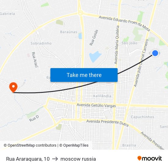 Rua Araraquara, 10 to moscow russia map