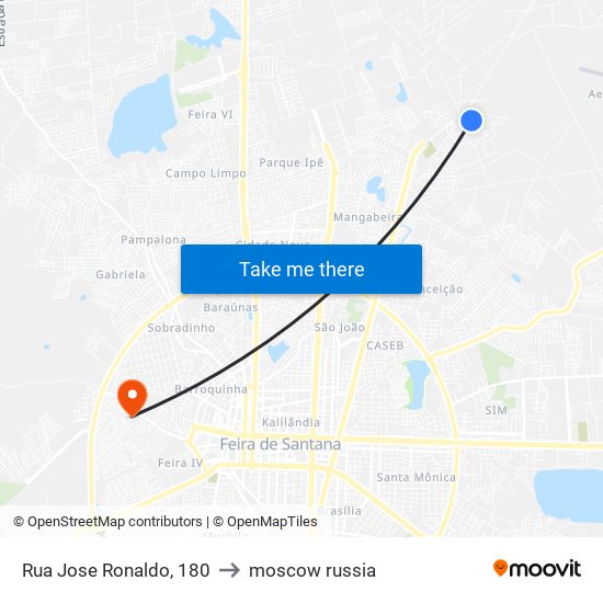 Rua Jose Ronaldo, 180 to moscow russia map