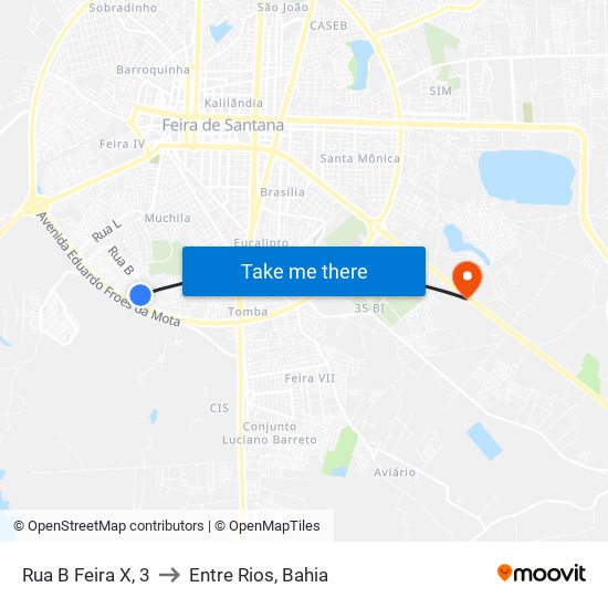 Rua B Feira X, 3 to Entre Rios, Bahia map