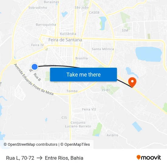 Rua L, 70-72 to Entre Rios, Bahia map