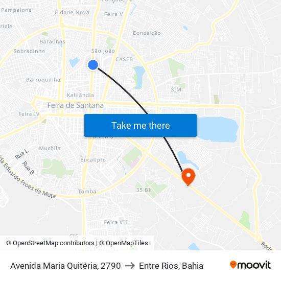 Avenida Maria Quitéria, 2790 to Entre Rios, Bahia map