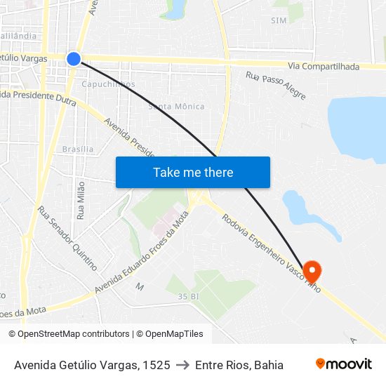 Avenida Getúlio Vargas, 1525 to Entre Rios, Bahia map