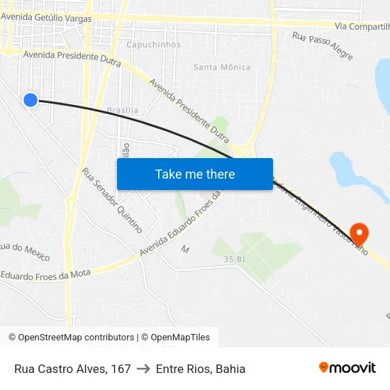 Rua Castro Alves, 167 to Entre Rios, Bahia map
