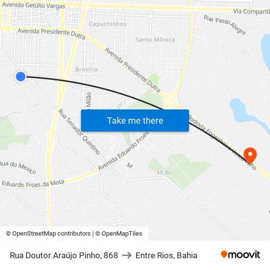 Rua Doutor Araújo Pinho, 868 to Entre Rios, Bahia map